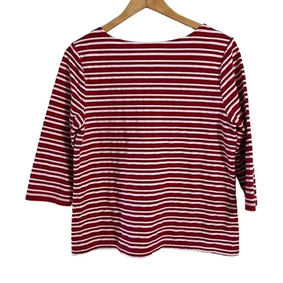 Croft & Barrow Red and White Striped Top XL Boat Neck 3/4 Sleeves Textured Knit - Picture 2 of 6